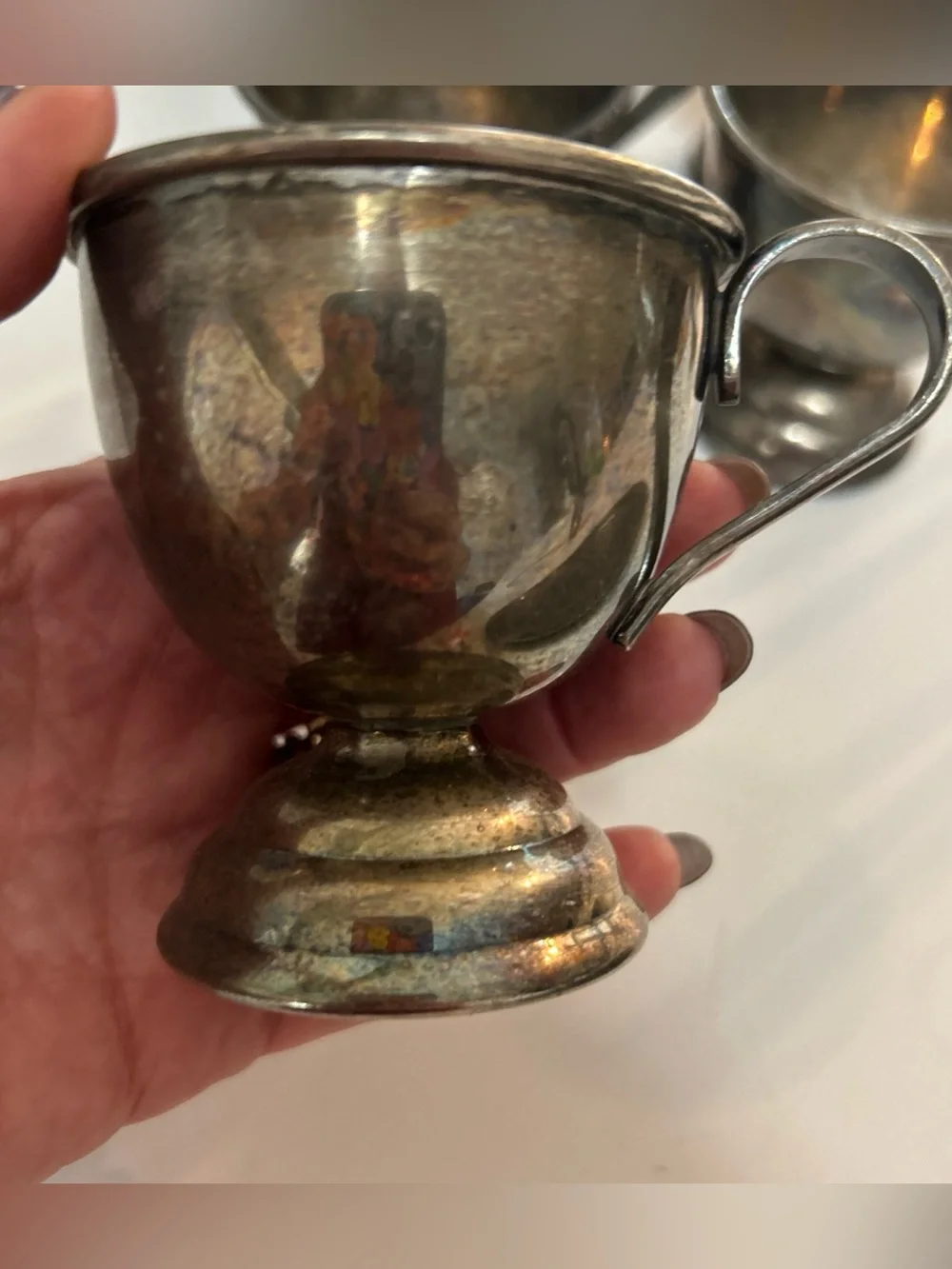 Vintage Nickel Silver EP Footed Japan Tea Cups Set of 7 Antique Serving-ware